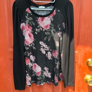 Maurices Pink and Gray Graphic Long Sleeve Blouse